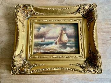 Klein schilderij zeezicht met schepen. A. Hess beschikbaar voor biedingen