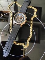 Nieuw horloge met ketting rvs /goud ook nw, Overige merken, Leer, Polshorloge, Nieuw