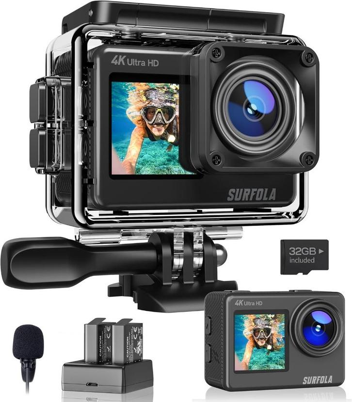 Surfola SF530 4K 60fps, wifi, waterproof, 24mp, Audio, Tv en Foto, Actiecamera's, Nieuw, Overige merken, Ophalen of Verzenden