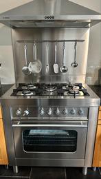 Solitaire gasfornuis met oven en Bosch afzuigkap, 60 cm of meer, 5 kookzones of meer, Grill, Vrijstaand