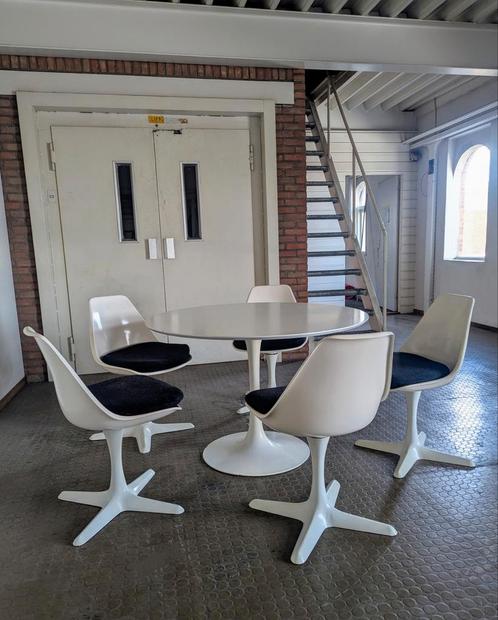 Tulip eetset van Maurice Burke by Arkana, 1950s, Huis en Inrichting, Stoelen, Gebruikt, Vijf, Zes of meer stoelen, Kunststof, Metaal