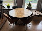 Tafel + vier bijpassende stoelen (Industrieel), Huis en Inrichting, Ophalen, Gebruikt, Industrieel, 4 tot 6 stoelen