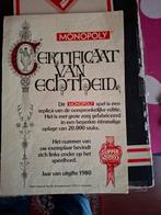 Monopoly Certificaat van Echtheid - 1980, Hobby en Vrije tijd, Gezelschapsspellen | Bordspellen, Gebruikt, Clipper, Ophalen of Verzenden