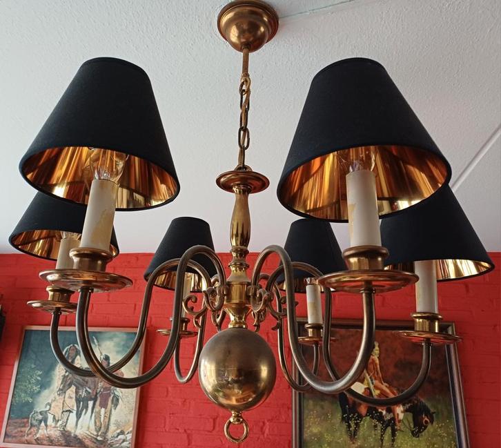 Koperen kroonluchter, Huis en Inrichting, Lampen | Kroonluchters, Zo goed als nieuw, Metaal, Stof, Ophalen