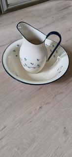 Vintage Emaille Lampetstel met Blauwe Bloemen, Ophalen of Verzenden