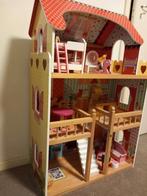 Houten Poppenhuis - 3 Verdiepingen met Poki buigpoppetjes, Ophalen of Verzenden, Gebruikt, Poppenhuis