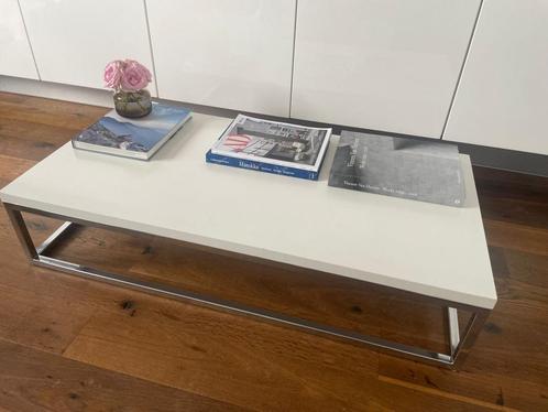 Salon tafel - wit chroom - laag model, Huis en Inrichting, Tafels | Salontafels, Gebruikt, Minder dan 50 cm, 50 tot 100 cm, 100 tot 150 cm