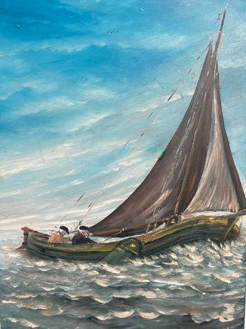 Schilderij: Zeilboot op Zee - Klassiek Kunstwerk Olieverf Do beschikbaar voor biedingen