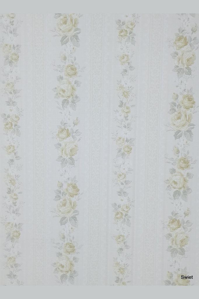 14027 vintage oud behang rozen klassiek 60s landelijk swiet, Ophalen of Verzenden, 75 m² of meer, Wit