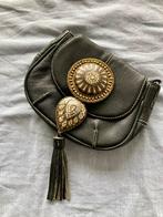 Black Leather Boho Bag with Gold and White Mosaic Medallions, Overige merken, Verzenden, Zwart, Nieuw