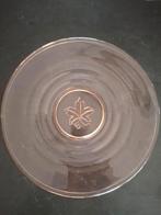 Vintage roze taartschaal met bladmotief, Ophalen of Verzenden, Rond, Glas