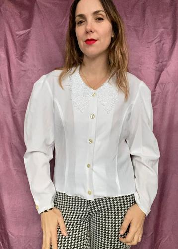 Vintage witte blouse met kanten kraagje - 38/M/medium  beschikbaar voor biedingen