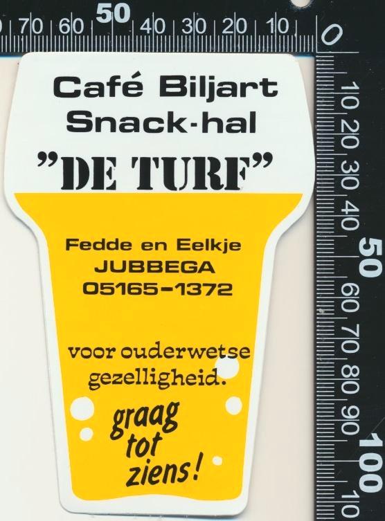 Sticker: Cafe Biljart Snackhal De Turf - Jubbega, Verzamelen, Stickers, Zo goed als nieuw, Bedrijf of Vereniging, Ophalen of Verzenden