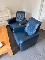 Blauwe lederen Fauteuils stoelen twee stuks, Ophalen, Zo goed als nieuw, 75 tot 100 cm, 50 tot 75 cm