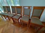 6 vintage, retro, klassiek beklede eethoekstoelen. Eethoek, Ophalen, Hout, Gebruikt, Bruin