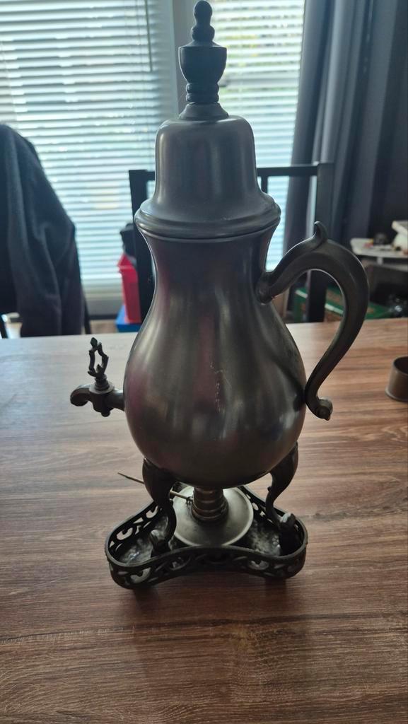 Antieke Tinnen Kraantjeskan met Rechaud, Antiek en Kunst, Antiek | Koper en Brons, Ophalen of Verzenden