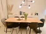 Fonq eettafel hout bruin 200x90 zwartw poten., 200 cm of meer, Zo goed als nieuw, Rechthoekig, 50 tot 100 cm