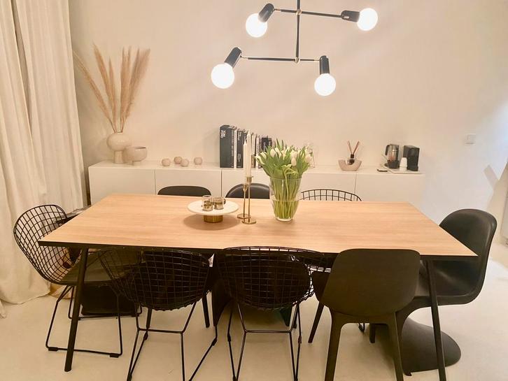 Fonq eettafel hout bruin 200x90 zwartw poten., Huis en Inrichting, Tafels | Eettafels, Zo goed als nieuw, 50 tot 100 cm, 200 cm of meer