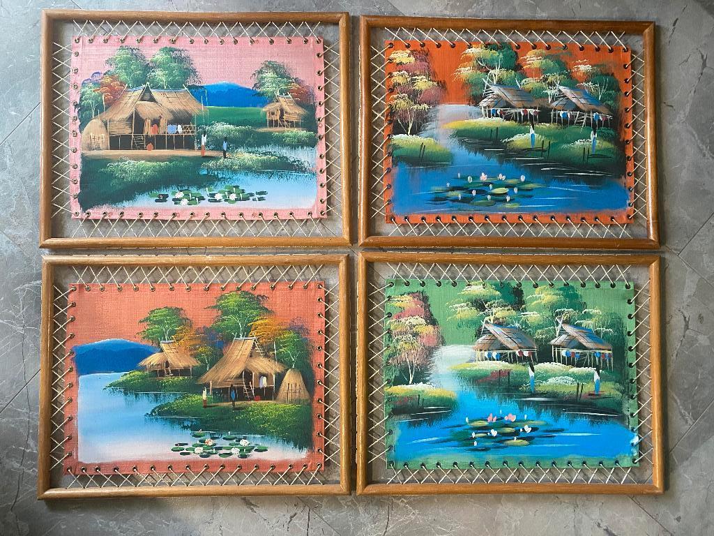 Set van 10 handgeschilderde Aziatische schilderijen, Antiek en Kunst, Ophalen of Verzenden