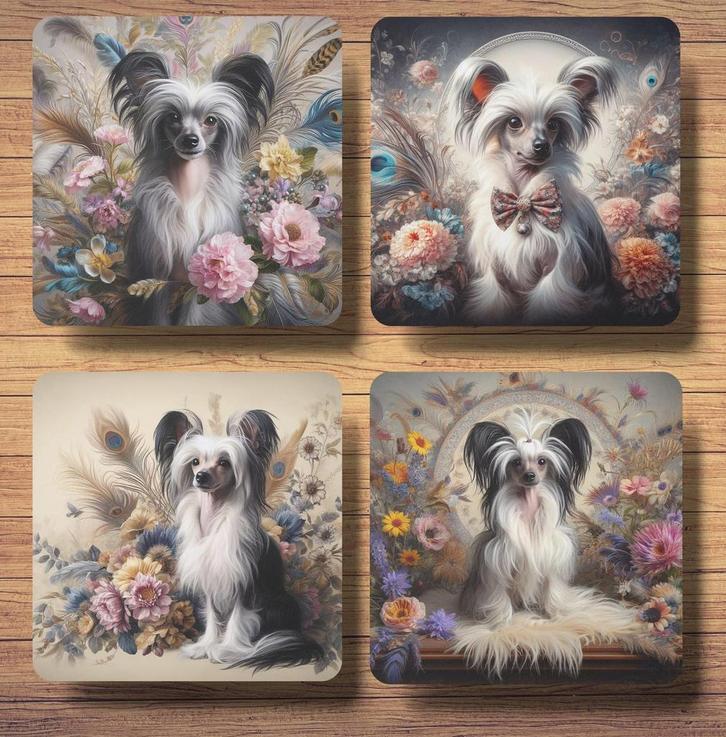 Chinese Naakthond Barok stijl onderzetters met houder, Huis en Inrichting, Woonaccessoires | Onderzetters, Nieuw, Glas of Kopje