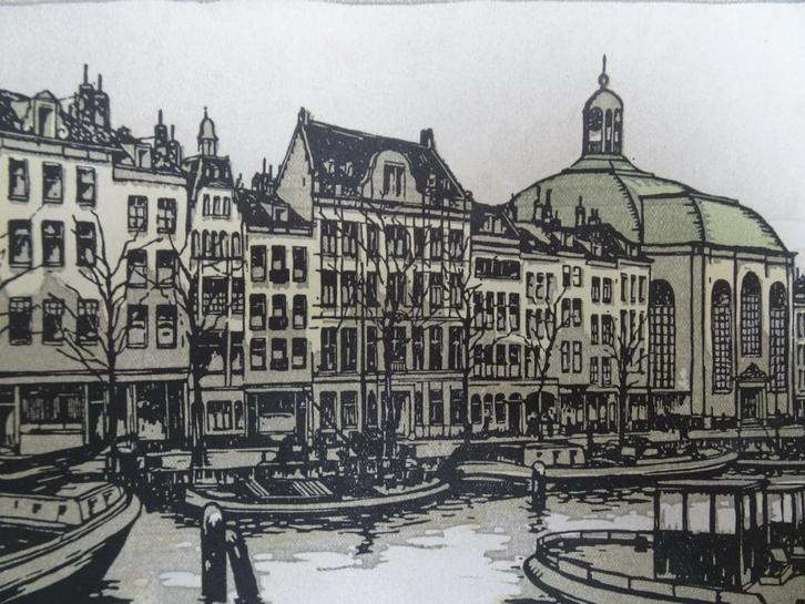 Houtsnede in kleur Zuidblaak Rotterdam Benedictus Henri Wils, Antiek en Kunst, Kunst | Etsen en Gravures, Verzenden