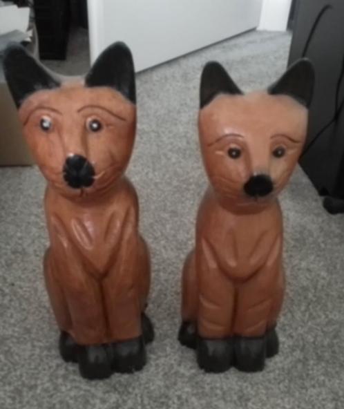 Houten poezen beelden, Verzamelen, Beelden en Beeldjes, Zo goed als nieuw, Dier, Ophalen of Verzenden
