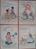 4 x getekende Kinder Klederdracht kaartjes, Verzamelen, Verzenden, 1940 tot 1960, Gelopen, Klederdracht