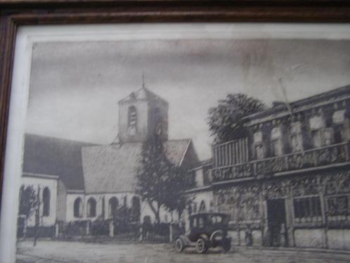 ets van Hotel de Witte Zwaan, Lisse, ingelijst en gesigneerd, Antiek en Kunst, Kunst | Etsen en Gravures, Ophalen of Verzenden