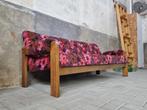 Retro Roze Paarse Bloemen Bank | Vintage 3-Zits Sofa Flora, 150 tot 200 cm, Vintage Retro, Rechte bank, Gebruikt