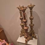 Set van 3 Antieke Bronzen / koperen? Kandelaars kerk, Ophalen of Verzenden, Koper of Brons