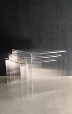 Set van 3 Plexiglas Acryl Bijzettafels, Huis en Inrichting, Tafels | Bijzettafels, Ophalen, Minder dan 45 cm, Gebruikt, Vierkant