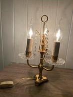 Vintage Hollywood Regency Kandelaar Lamp Messing & Kristal, Ophalen of Verzenden