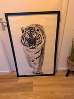 Grote canvas doek witte tijger met zwarte wissellijst, Ophalen of Verzenden, Zo goed als nieuw, Hout, 75 cm of meer