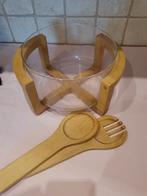 Glazen saladeschaal in houtenhouder, Huis en Inrichting, Ophalen of Verzenden, Zo goed als nieuw