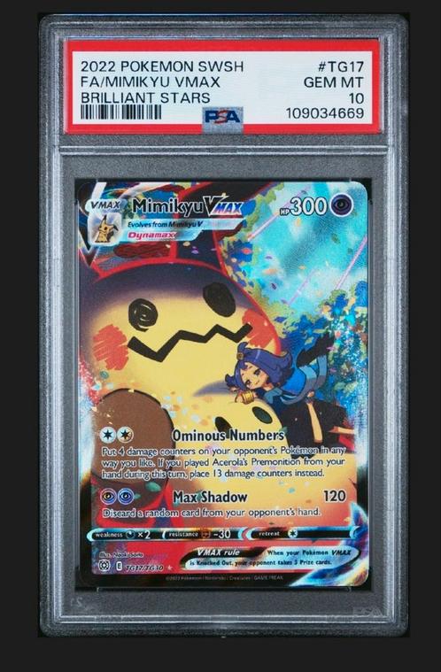 PSA 10 GEM MINT Mimikyu VMAX TG17, Hobby en Vrije tijd, Verzamelkaartspellen | Pokémon, Zo goed als nieuw, Losse kaart, Ophalen