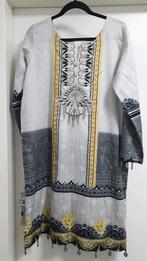 Maat M grijs geborduurde jurk tuniek Indiase kameez kurta, Ophalen of Verzenden, Zo goed als nieuw, Maat 38/40 (M), Grijs