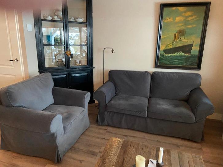 Ektorp Bank en Fauteuil, Huis en Inrichting, Banken | Sofa's en Chaises Longues, Gebruikt, Tweepersoons, 150 tot 200 cm, 75 tot 100 cm