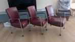 3 eetkamerstoelen met wieltjes, Huis en Inrichting, Ophalen of Verzenden, Gebruikt, Rood, Metaal