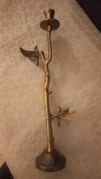 Koperkleurige kandelaar met vogels, Gebruikt, Ophalen of Verzenden, Kandelaar, Brons of Koper