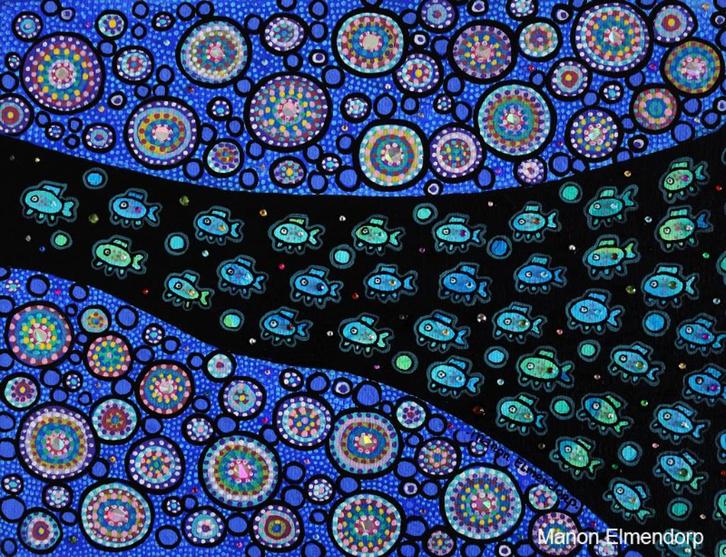 Uniek Handgeschilderd Schilderijtje Visjes Nieuw 18x24 cm, Antiek en Kunst, Kunst | Schilderijen | Modern, Ophalen of Verzenden