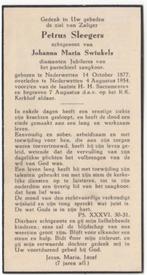 Petrus Sleegers 1877 Nederwetten + 1954 Nederwetten, 76 jaar, Verzenden