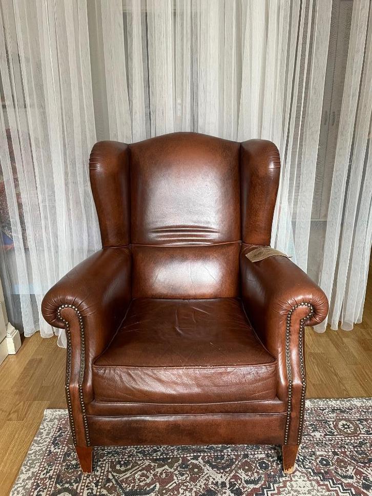 Mooie Vintage Fauteuil - Bruin Leer!, Huis en Inrichting, Fauteuils, Gebruikt, Leer, 50 tot 75 cm, Minder dan 75 cm, Ophalen