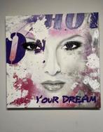 Olieverf schilderij, paars wit roze met gezicht, Ophalen