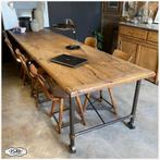 Grote industriële Tafel Eiken Eettafel Werktafel Leestafel, Ophalen, 200 cm of meer, 50 tot 100 cm, Zo goed als nieuw
