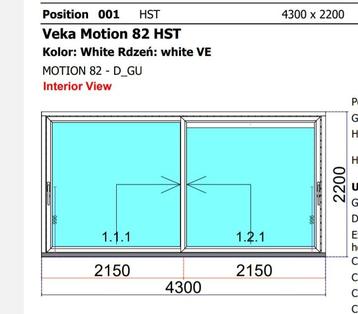 Veka Motion 82 HST Hefschuifpui - 4300x2200mm - Nieuw beschikbaar voor biedingen