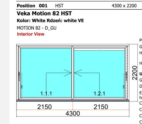 Veka Motion 82 HST Hefschuifpui - 4300x2200mm - Nieuw, Doe-het-zelf en Verbouw, Kozijnen en Schuifpuien, Nieuw, Schuifpui, Kunststof