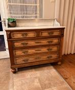 Vintage dressoir / commode met wit marmeren blad, Ophalen, Gebruikt, 100 tot 150 cm, 3 of 4 laden