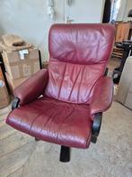 Roodleren fauteuil stoel, Ophalen, Gebruikt, Hout, 75 tot 100 cm