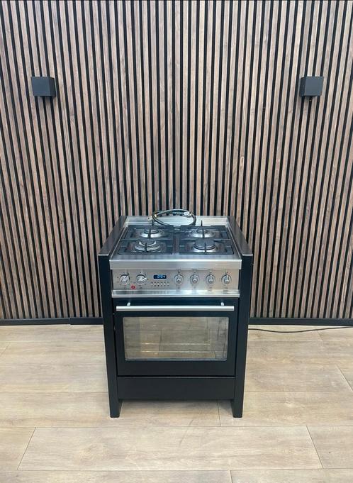 Luxe Rvs zwart Solitaire Fornuis 70 cm (Gratis bezorgen), Witgoed en Apparatuur, Fornuizen, Zo goed als nieuw, Vrijstaand, Gas
