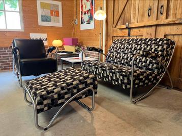 Dyker tweezitsbank (Vis) met originele hocker én fauteuil  beschikbaar voor biedingen